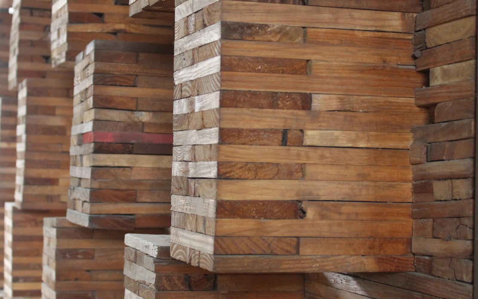 Close material detail in a reclaimed timber studio